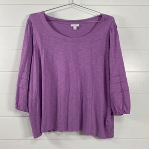 J Jill Shirt Womens 2X Purple Slub Knit 3/4 Sleeve Scoop Neck Tunic Tencel Modal